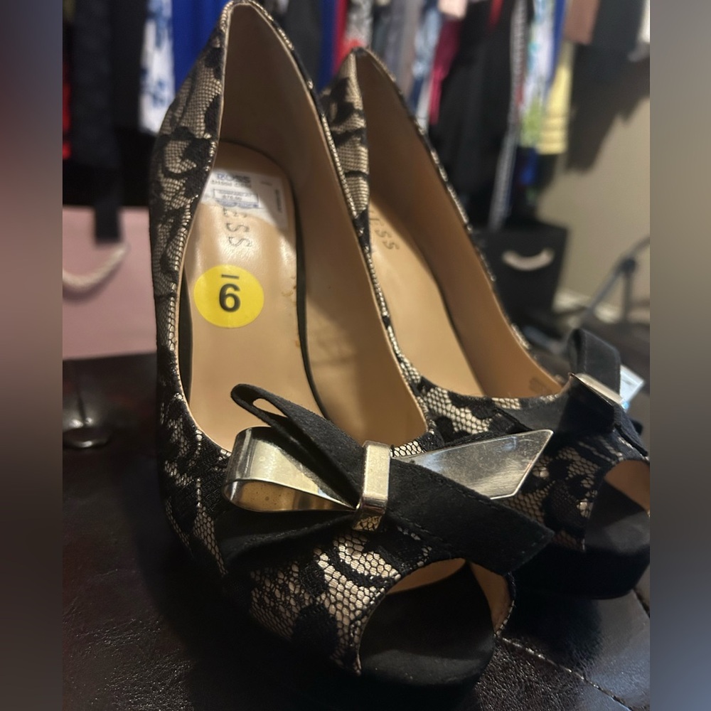 Gold & Black bow tie high heels